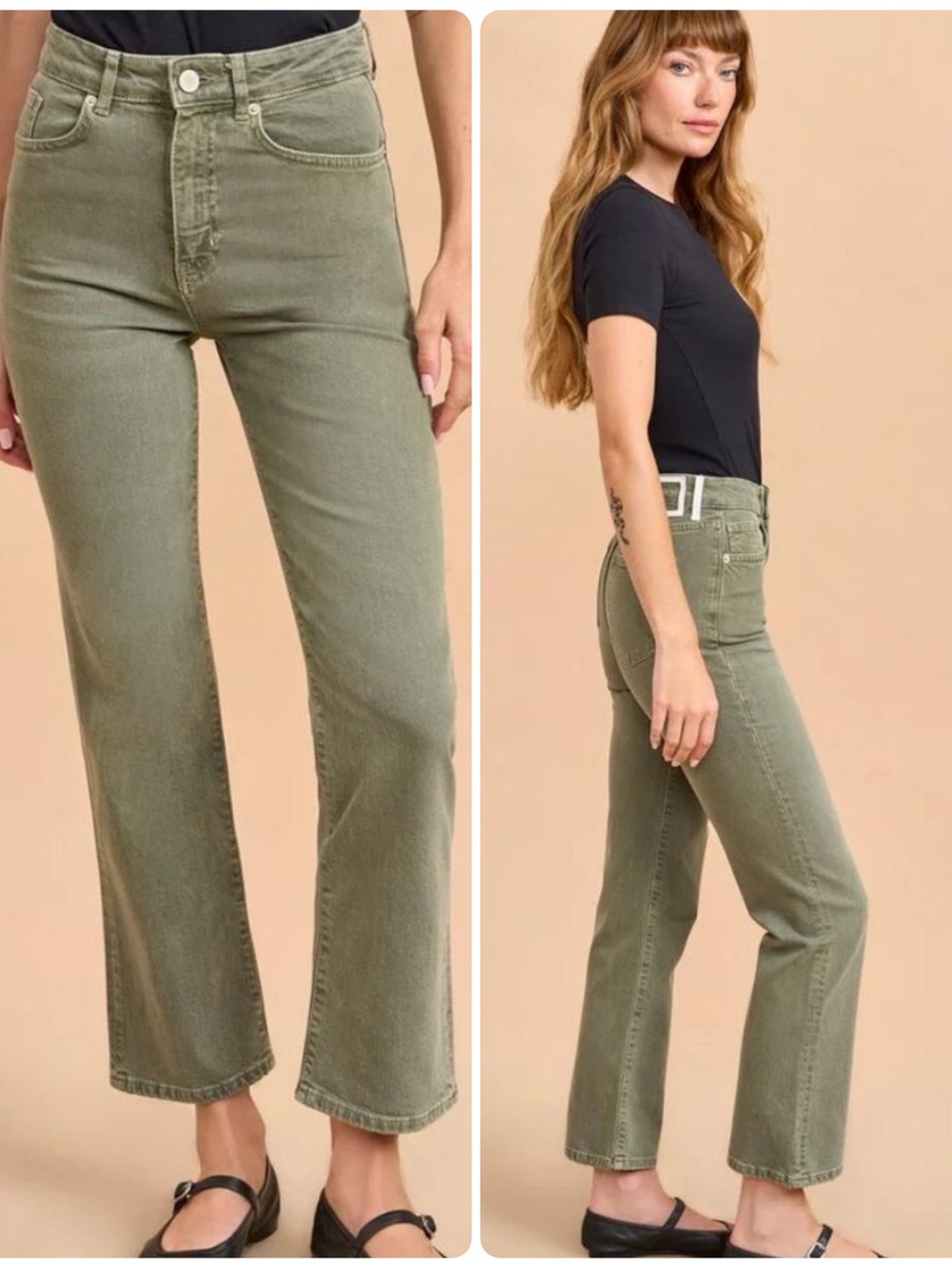 La Ligne Sage Green Meredith High-Rise Cropped Flare Jeans Sz 24